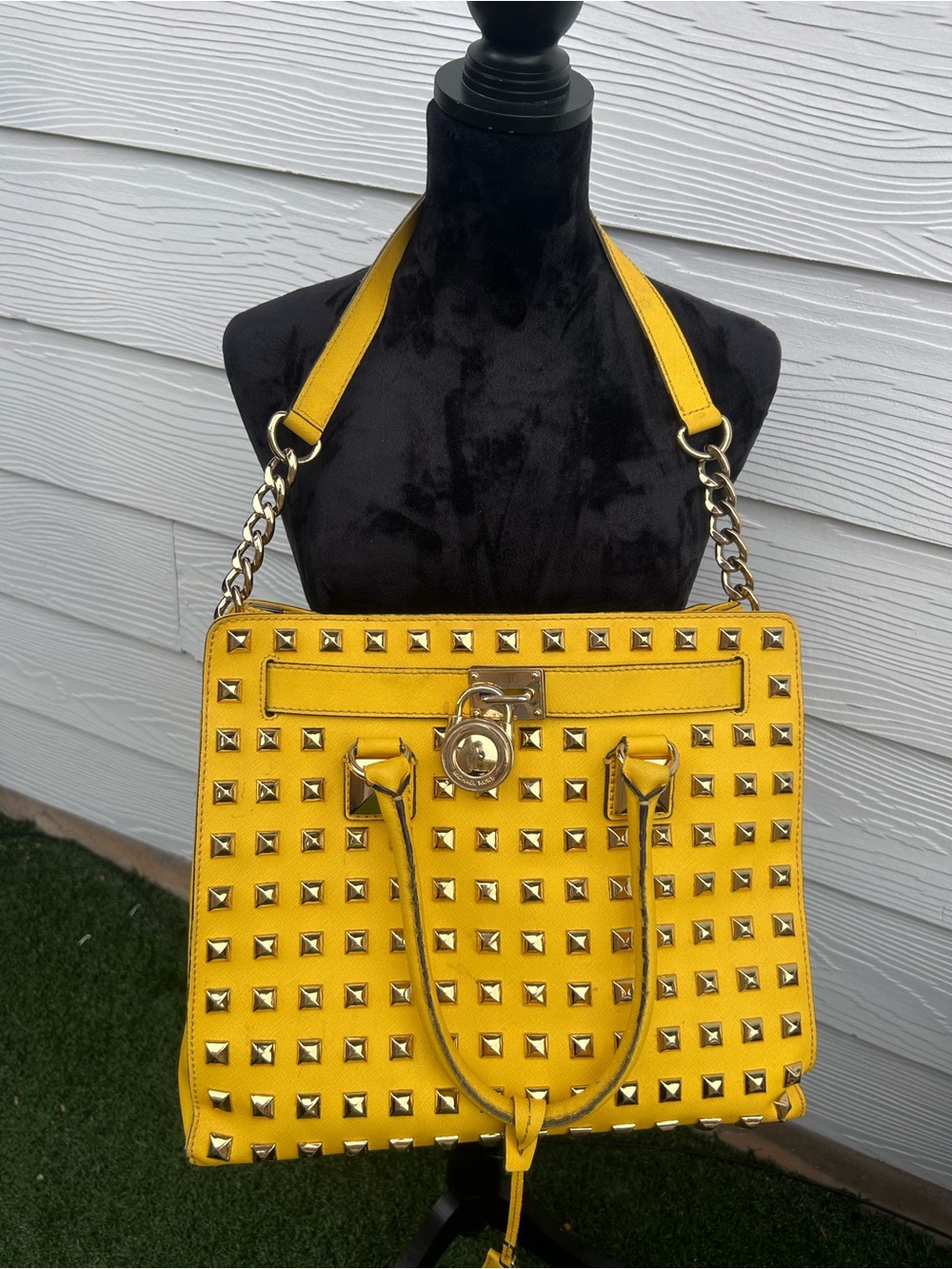 Michael Kors Yellow Studded Satchel with Gold Hardware - Picture 1 of 5